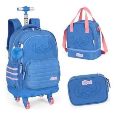 Imagem de Kit Mochila Carrinho 360 Com Chaveiro Porta Notebook Stitch - Luxcel