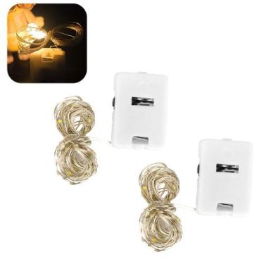Imagem de 2 Fios De Fada Cobre Com 20 LEDs Sem Fio 3 Funções Amarelo - Inter