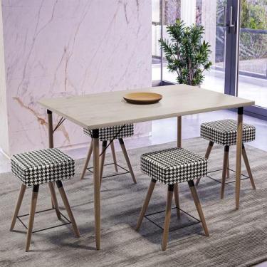 Imagem de Mesa de Jantar Madri Avelã e 4 Bancos Rio Pés Natural Suede Cardan Sal