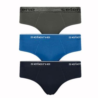 Imagem de Cueca Masculina Kit 3 Peças Algodão Cós Aparente - Selene, Azul, EG