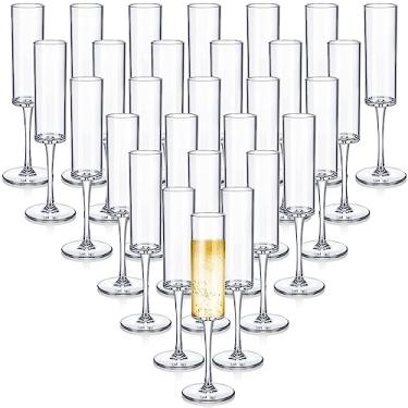 Imagem de Bokon 30 peças de taças de champanhe com haste acrílica de 170 g, conjunto de vidro de plástico transparente inquebrável para vinho espumante, taças de champanhe altas de cristal reutilizáveis a
