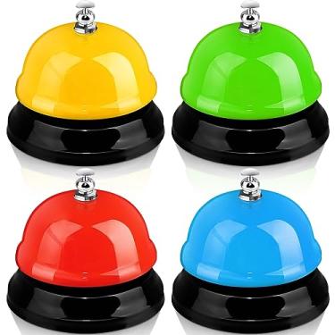 Imagem de Hicarer Campainha de serviço de metal colorido de 4 peças com 7,6 cm de diâmetro para mesa de adulto hotel, restaurante, escritório, escola, cozinha, bar, balcão, material escolar