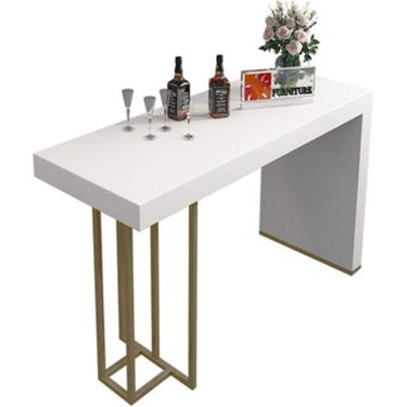 Imagem de Mesa de bar em mármore, laje de rocha, mesa de jantar em casa, sala de estar, cozinha aberta, console de ilha, dourado, 120x40x102,5cm
