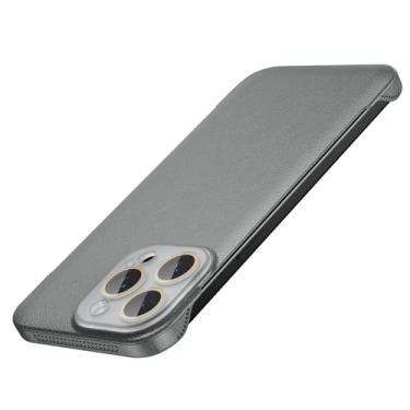 Imagem de POYUFRG Capa fina para iPhone 16 Pro Max/16 Pro/16 Plus/16, capa de couro executivo sem bisel - Capa de proteção de lente com tudo incluído, cinza, 16 Pro