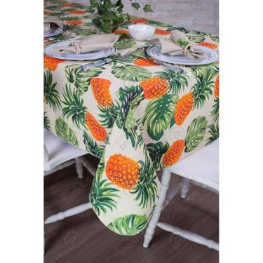 Imagem de Toalha de Mesa Retangular em Tecido Jacquard Estampado Abacaxi Fundo A