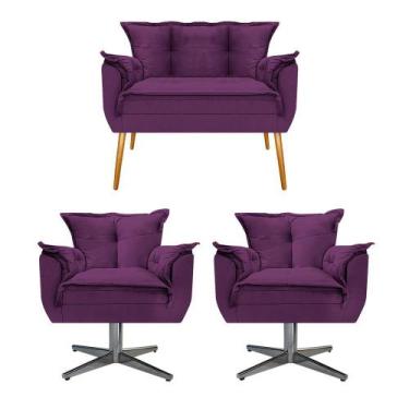 Imagem de Kit Namoradeira e 02 Poltronas Opala Base Giratória de Metal Sala de E