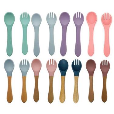 Imagem de Kit Talher em Silicone Colher Garfo Introdução Alimentar Refeição para