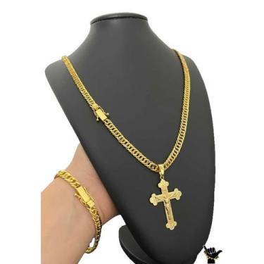 Imagem de Corrente Grumet 7mm + Pulseira + Pingente - Banhado a Ouro - ToJoia18k