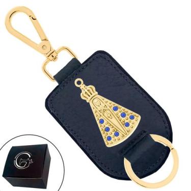 Imagem de Chaveiro de Couro Nossa Senhora da Aparecida com Pedra Zircônia Banhad