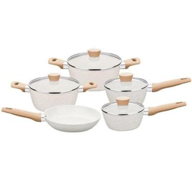 Imagem de Conjunto de Panelas MTA Ceramic-Flon Carmela Vanilla 5 Peças Alumínio,