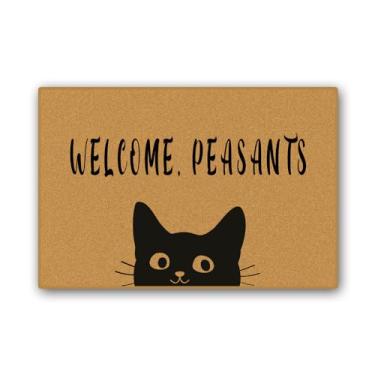 Imagem de Assaoy Capacho engraçado, tapete de porta de gato preto, camponeses de boas-vindas, tapete de entrada ao ar livre, tapete de porta da frente de outono, tapetes de borracha para entrada interna,