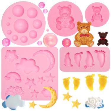 Imagem de Molde de silicone para fondant de urso, 5 peças, molde de chocolate em forma de nuvens de lua estrela, molde de chá de bebê, molde de contas para decoração de bolos, enfeite de cupcake de doces,