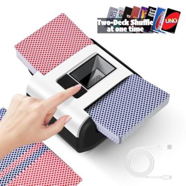 Imagem de Nileole 2 baralhos silenciosos e recarregáveis, embaralhador elétrico automático de 2000 MAh para jogos de cartas de cassino, pôquer, fase 10, Blackjack, Texas Hold'em, jogos de cartas em casa