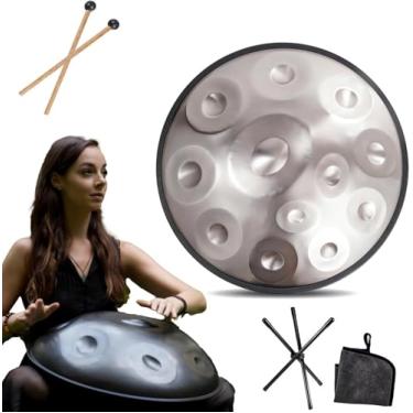 Imagem de Instrumento Handpan - 432Hz/440Hz 9/10/ 12 Notas - Tambor de língua de aço de 22 polegadas - Tambor de panela manual com suporte de tambor para cura sonora