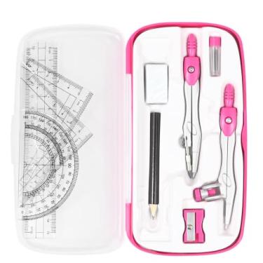 Imagem de Vobou Conjunto de kit de geometria matemática, 10 peças, material estudantil com caixa de armazenamento inquebrável, inclui réguas, transferidor, bússola, borracha, apontador de lápis, refis de