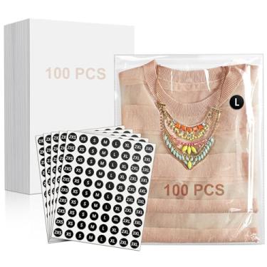 Imagem de 100 peças de 25,4 x 33 cm sacos de embalagem de camisetas com adesivos de papelão e tamanho de roupas, embalagem de camiseta de celofane de plástico transparente grosso, sacos de roupas, conjunto de