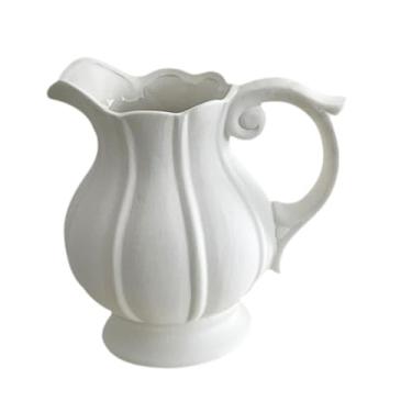 Imagem de XLWLLNJ Vaso de flores arranjo floral criativo com alça jarro branco plantas recipiente de flores para sala de estar mesa de café