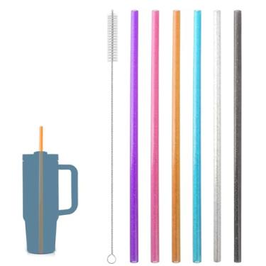 Imagem de Canudos para Stanley/Owala 1,134 g - 6 peças de canudos de substituição com escova de limpeza para copo Stanley Quencher de 1,134 g, canudos longos, acessórios reutilizáveis para bebida para copo