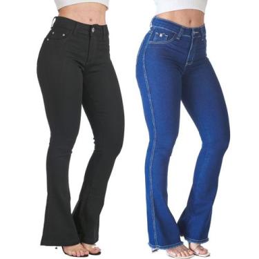 Imagem de Kit 2 Calças Flare Jeans HNO Jeans Petit Flare Azul Marinho e Preta, 3