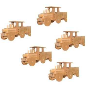 Imagem de Kit 05 trenzinho trem locomotiva madeira dois vagões brinquedo - DZX D