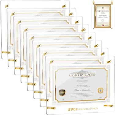 Imagem de Thyle 8 porta-retratos de acrílico, transparente, flutuante, porta-retratos 21 x 28 cm, certificado de documentos, pôster A4, mesa ou suporte de parede, para presente de Natal, Dia das Mães e Pais