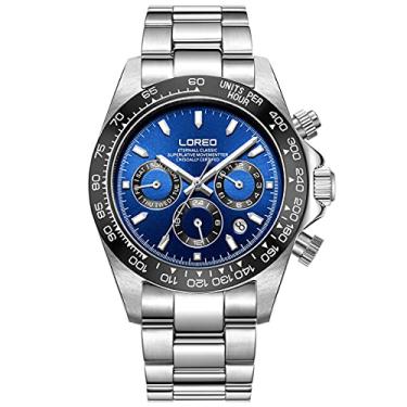 Imagem de LOREO Relógio masculino automático prata aço inoxidável safira vidro cerâmica bisel data mergulho militar à prova d'água, Azul escuro 9216, Relógio automático