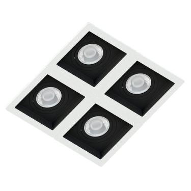 Imagem de Spot Quadruplo Embutir Quadrado Recuado Branco Fundo Preto Mini Dicrói