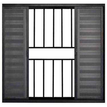 Imagem de Veneziana 6 folhas 1,00 x 1,20 c/grade alumínio preto - Alfa Esquadria