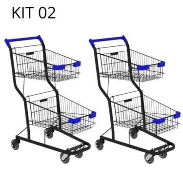 Imagem de Kit 02 Carrinhos de compras Supermercado Lojas Reforçado 90L - AMAPÁ