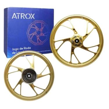 Imagem de Par Roda Dourada Liga Leve Pe de Galinha Pop 100/Pop 110i (com Rolamen