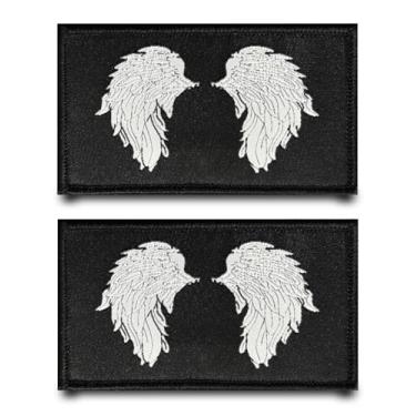 Imagem de 2 peças de patch de asa de anjo engraçado bordado prendedor removível gancho e laço aplique emblema tático bandeira militar adesivos para mochilas, jaqueta, roupas, jeans, bolsas, chapéus, colete