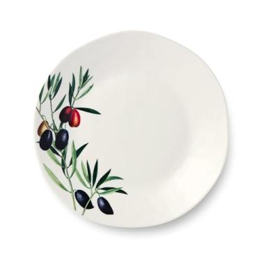 Imagem de Olivia pratos de salada de grés de 22 cm, conjunto de 4 - motivo requintado de ramo de oliveira com design mediterrâneo vibrante, perfeito para saladas, sobremesas, aperitivos