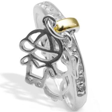 Imagem de Anel De Prata Delicado Pingentes Casal Filhos Zircônias Ouro - Clara C