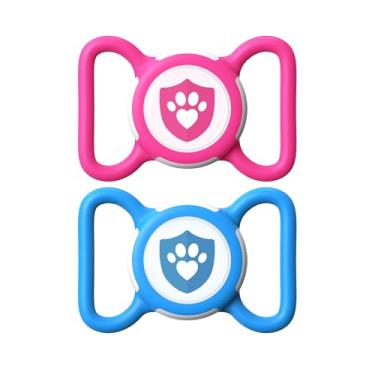 Imagem de ILFINDYOU Pacote com 2 porta-coleira AirTag impermeável para Apple Tracker rosa vermelha e azul