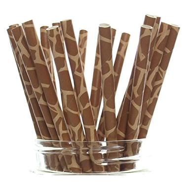 Imagem de Canudos com estampa de girafa (pacote com 25) - Canudos de papel com estampa de girafa, suprimentos de festa de girafa, canudos para beber manchas de girafa