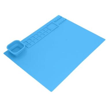 Imagem de Tapete de pintura de silicone GRCFUMO, tapete de arte reutilizável com copo, ferramenta prática de limpeza de pincel de pintura artesanal para crianças, presentes de argila, (Azul)