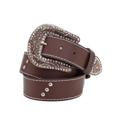 Imagem de Cinto Country Feminino Couro Fivela Grande Pedra Strass - Pampas Count