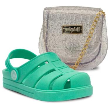 Imagem de Kit Bolsa E Babuche Infantil Sandalia Moda Feminina Menina Leve Confortavel K29 (Verde, BR, Criança de 4 a 8 anos, Numérico, 28)