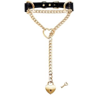 Imagem de EverGlimp Colar gargantilha preta feita à mão para mulheres, colar longo punk gótico de coração, fivela ajustável e cadeado de coração com chave