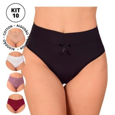 Imagem de Kit 10 Calcinha Cós Duplo Alto Algodão cotton liso Atacado Revenda Cal