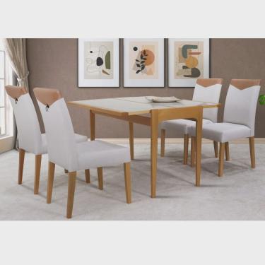 Imagem de Conjunto Sala de Jantar Mesa Aparador Extensível 53x106 Tampo Vidro e 04 Cadeiras Estofada