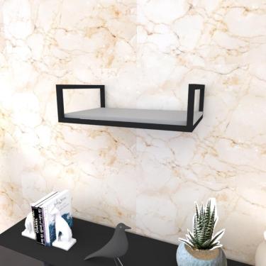 Imagem de Prateleira Industrial Suspensa Estante Parede Nicho Cinza Ferro E Madeira Suporte Pratileira