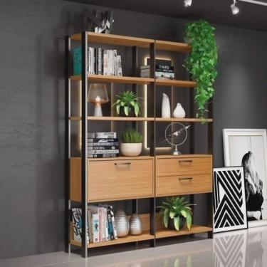 Imagem de Kit 2 Estantes para Livros 2 Gavetas 1 Porta Contemporaneo