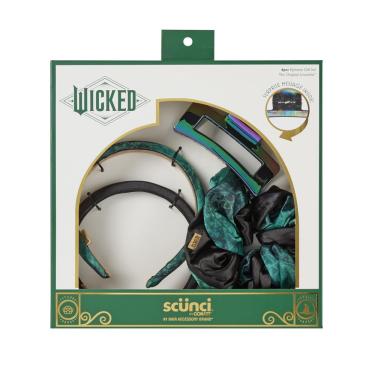 Imagem de Caixa de presente para acessórios de cabelo Conair Wicked Elphaba Scunci 4PK