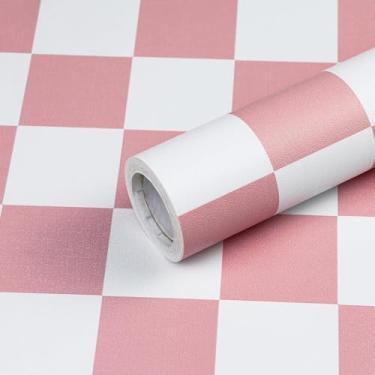 Imagem de Hopeak Papel de parede de treliça autoadesivo de mosaico rosa e branco removível decorativo para decoração de parede de loja de escritório doméstico e renovação de móveis 44 x 299 cm
