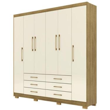Imagem de Guarda Roupa Casal 223cm 6 Portas Canadá Nature/Champanhe - Vila Rica,