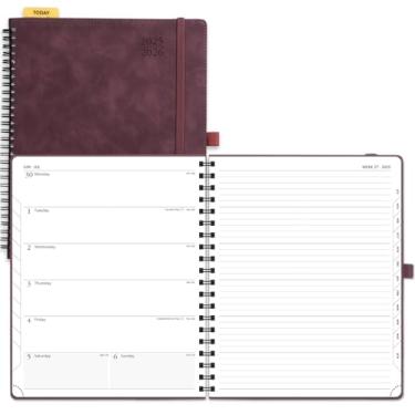 Imagem de POPRUN Agenda semanal Planner 2025-2026 (grande 21 x 26 cm), calendário acadêmico (25 de julho a 26 de junho) Livro de compromissos com abas mensais, capa macia em espiral, bolso interno, 100 g/m²