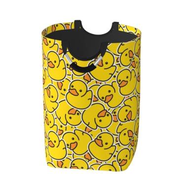 Imagem de Jbofyee Lindo cesto de roupa suja grande de patos de borracha com forro à prova d'água - Cesta de roupa de pato de desenho animado dobrável organizador de armazenamento de roupas para banheiro, quarto