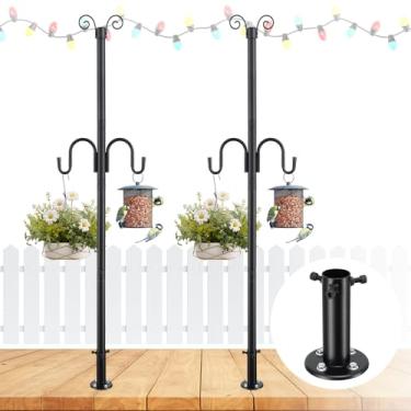 Imagem de Postes de luz para uso externo com gancho, poste de iluminação de 2,5 m para pendurar luzes de cordão, 3 métodos de instalação para pendurar postes de luz para deck, pátio, cerca, jardim, quintal, 2