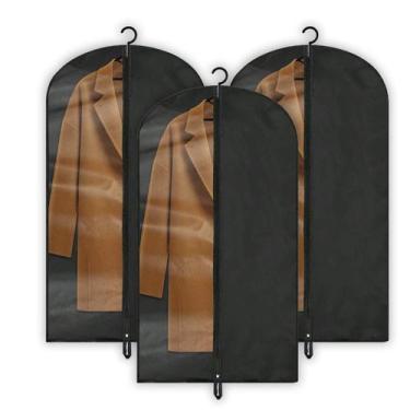 Imagem de Kit 3 Capa Protetora Terno Preta Com Visor Plásticos Organizador Guard